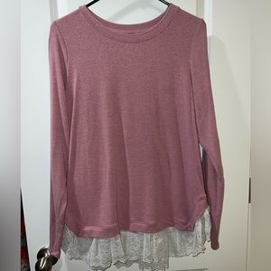 Pink Maternity Sweater with Lace Trim Medium